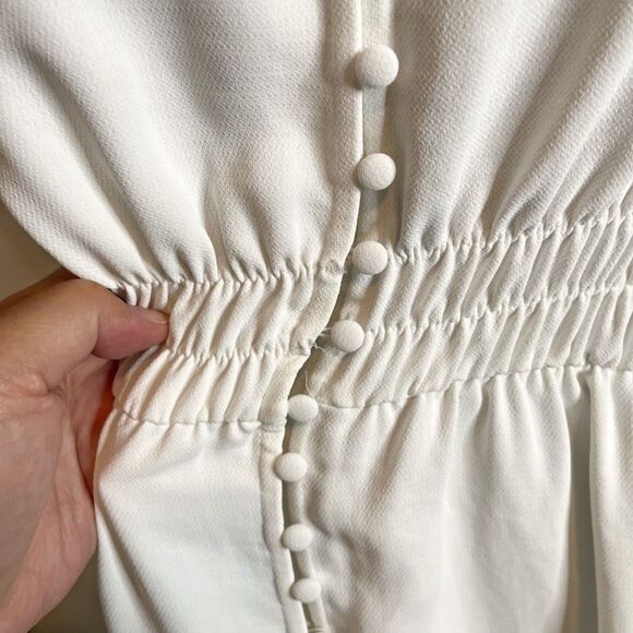 Zara Midi V Neck Button Down Front Smocked Polyester Textured Long Sleeve Dress - Picture 8 of 15